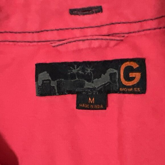GUESS Button Up Shirt Color Block Pink Black 90s Top Metal Zipper Pockets M - Picture 3 of 14